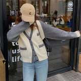 Sweater Jacket Female Gentle Japanese Retro Collision Color Knitted Cardigan Female Fall Peplum Loose