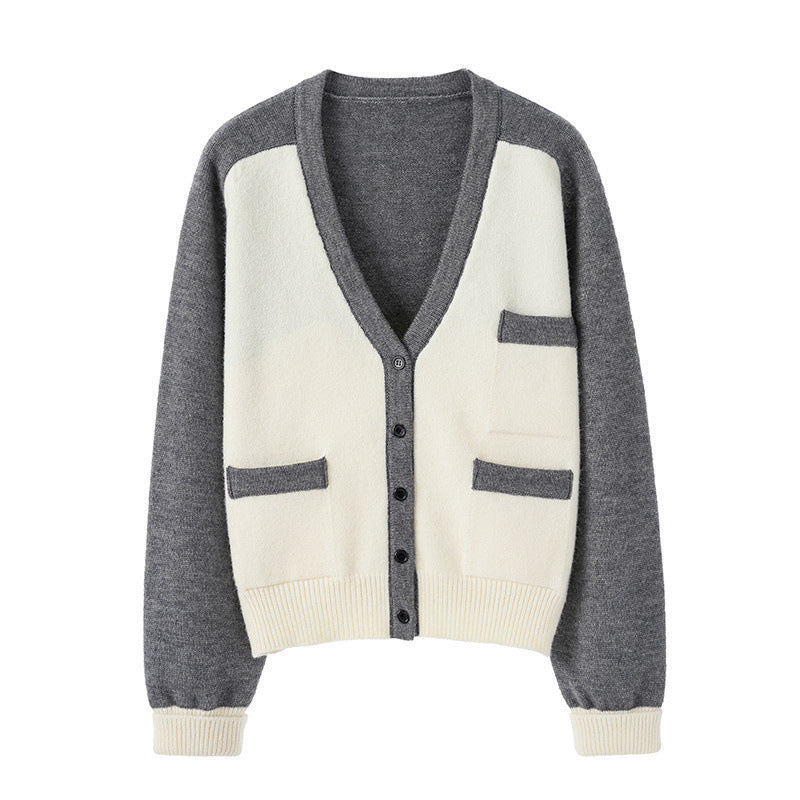 Sweater Jacket Female Gentle Japanese Retro Collision Color Knitted Cardigan Female Fall Peplum Loose