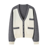 Sweater Jacket Female Gentle Japanese Retro Collision Color Knitted Cardigan Female Fall Peplum Loose